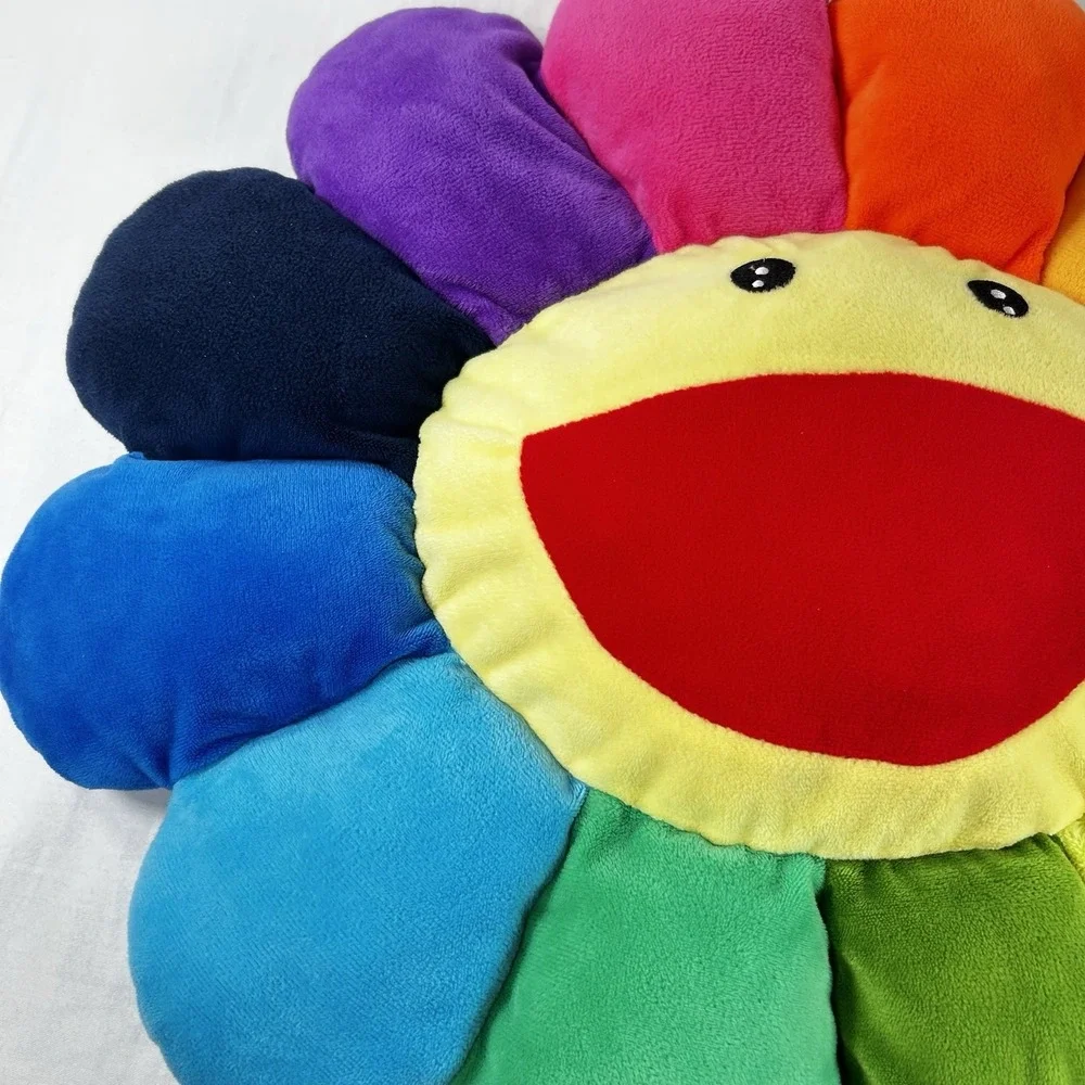 Rainbow Flower Plush Pillow Colorful Smiley Face Sunflower Cushion Aesthetic
